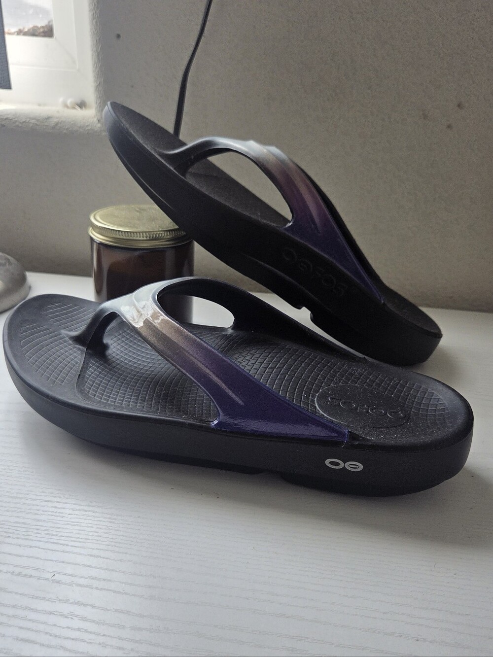 New OOFOS OOlala Luxe Recovery Sandals Purple Black | Women Size 10